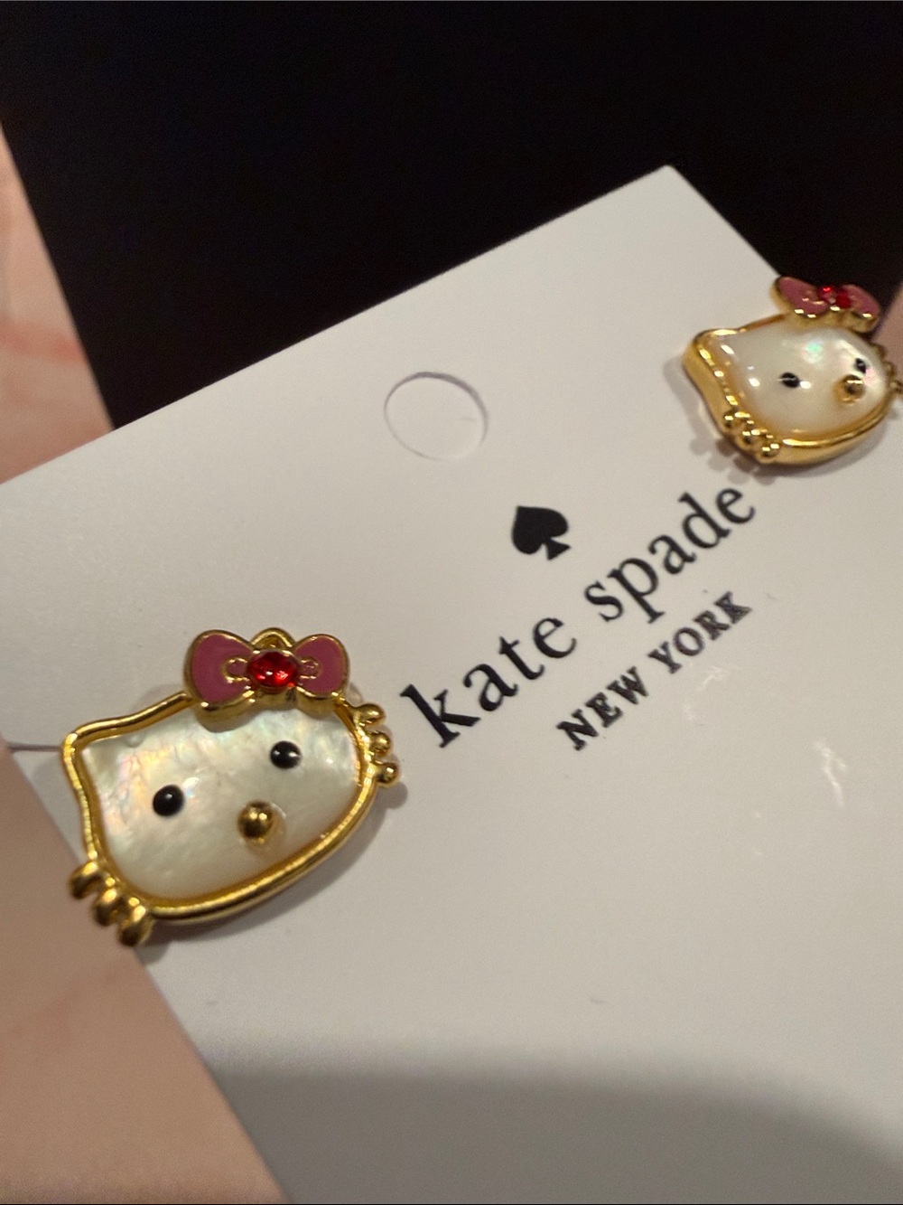 kate spade |♠️| Gold Plated Crystal & Mother of Pearl Hello Kitty Stud Earrings
